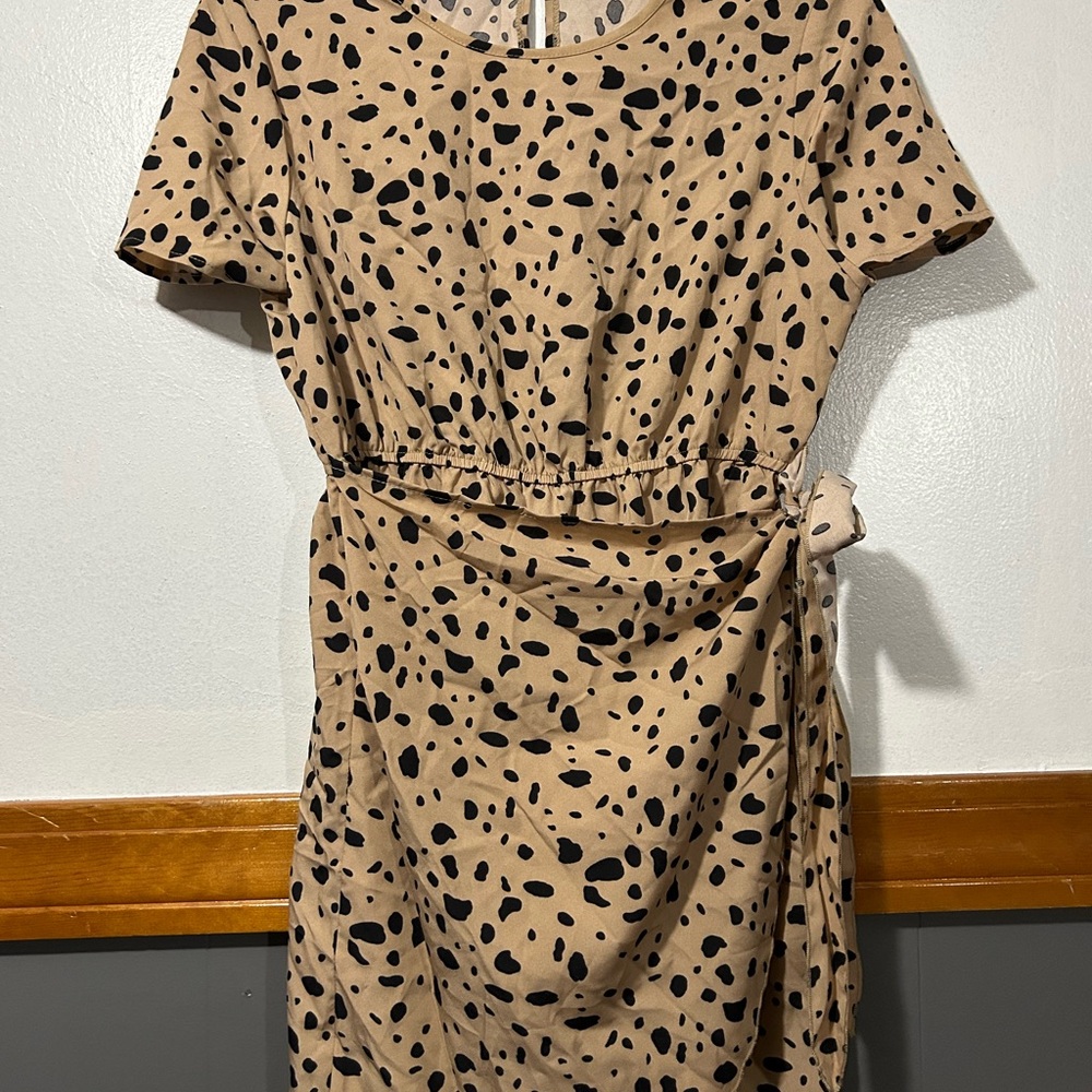 SHEIN Tan Dress with Black Spot Print